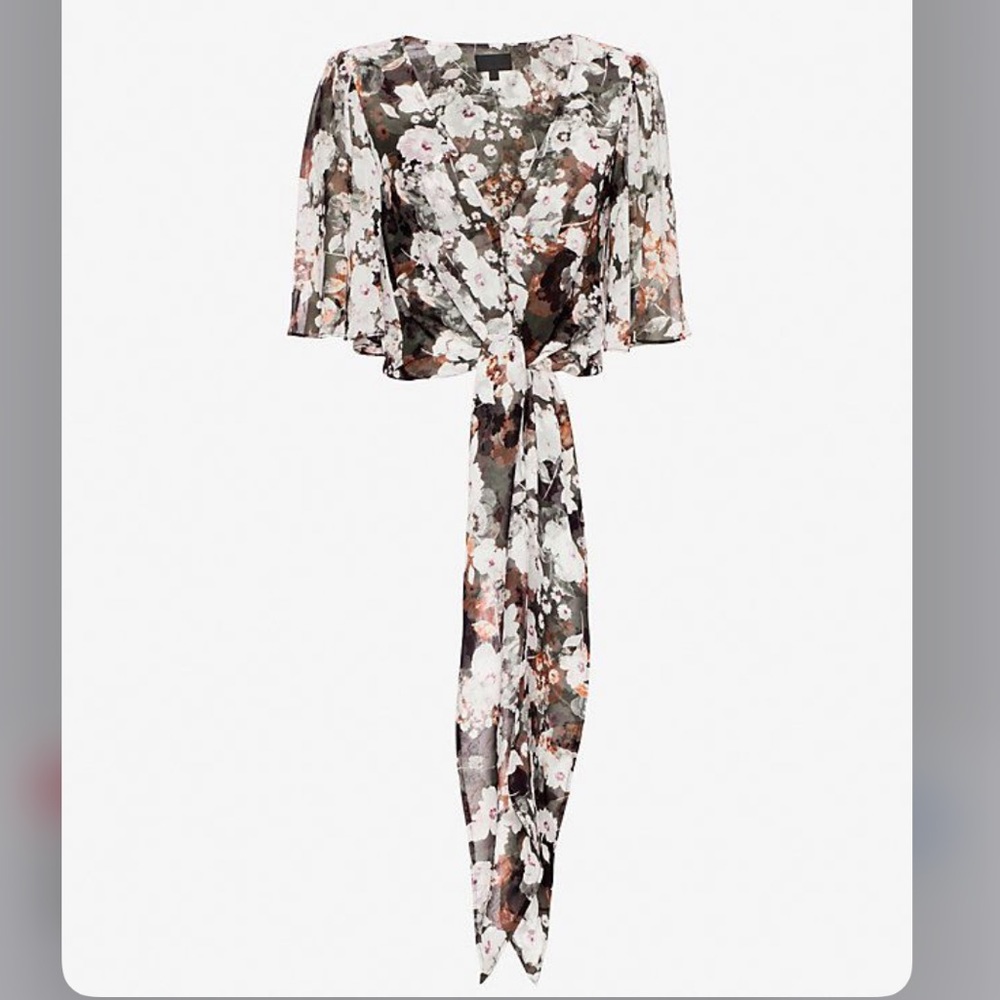 Intermix / floral front-tie cropped blouse / Small